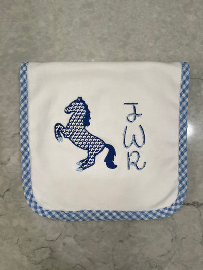 Blue Gingham Trim Burp Cloth
